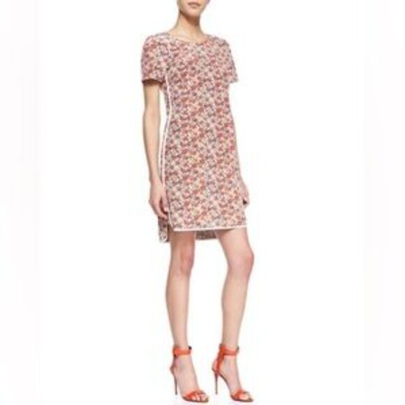 REBECCA TAYLOR Sweet William Red Beige Floral Print Shift Mini Dress Size 4 - Picture 3 of 10